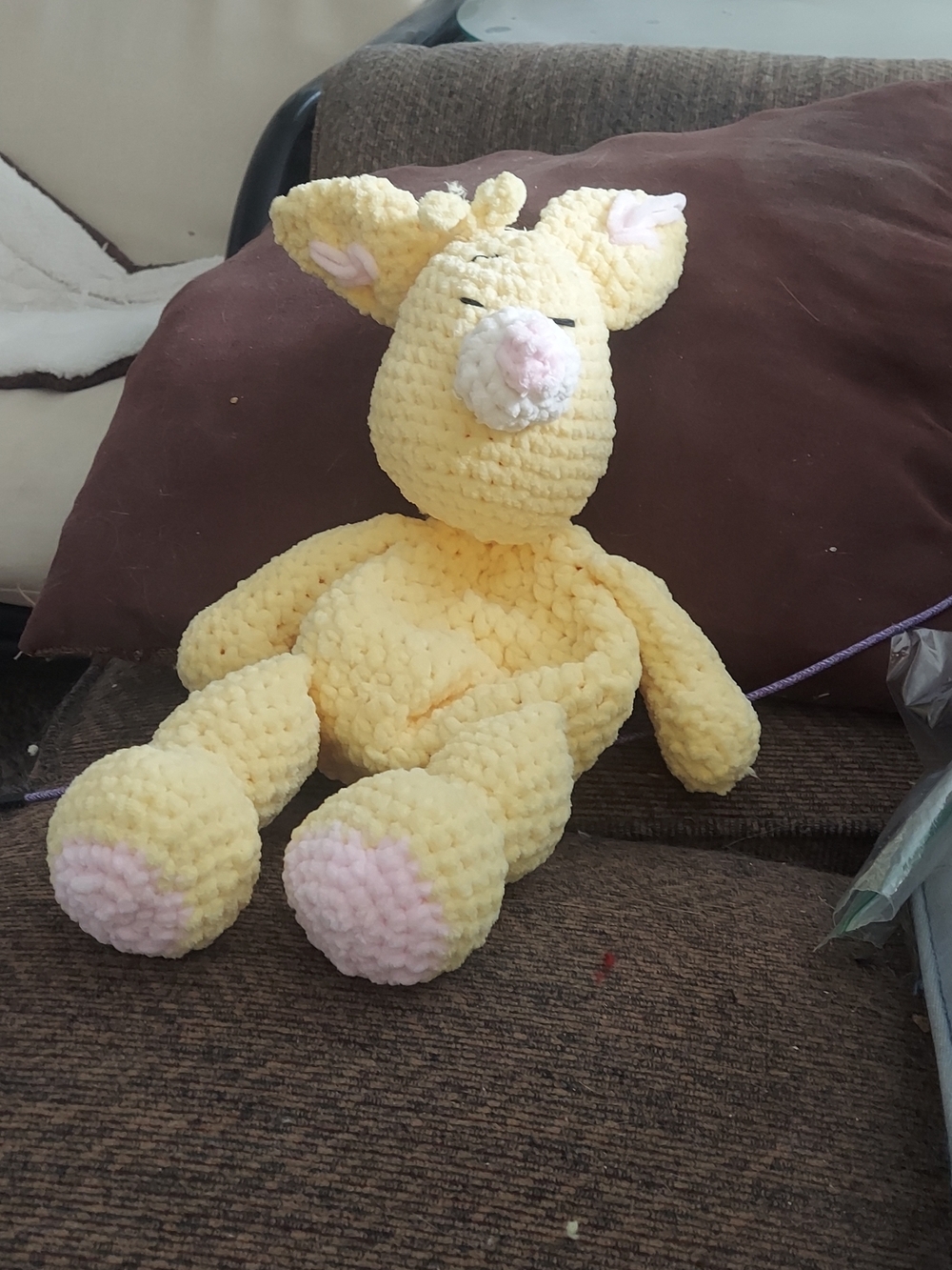 Handmade Yellow Snuggle Bunny Toy with Pink Accents